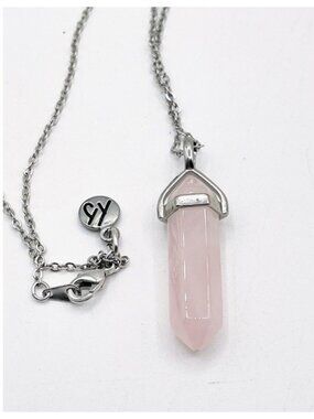 T. Jazelle Silver Tone Rose Quartz Crystal Point Pendant Necklace